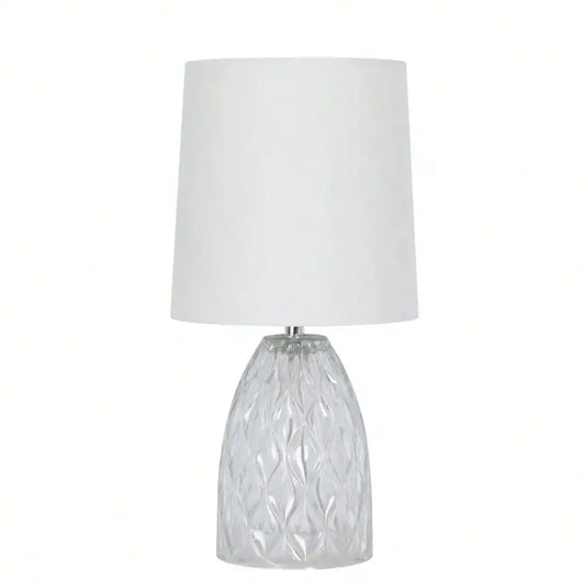 12.75" Mini Clear Glass Table Lamp with White Shade，Easy operation