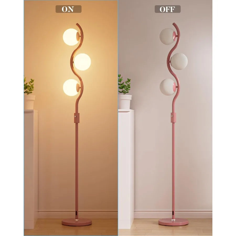 60IN Dimmable Pink Floor Lamp with Stepless Dimming Feature and 3Pcs G9 3000K Warm White Bulbs Modern Mid Century Style Standin