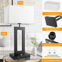 3-Way Dimmable Touch Control Black Table Lamps with USB Ports and AC Outlet, Ideal for Living Room, Bedroom, and Bedside Use