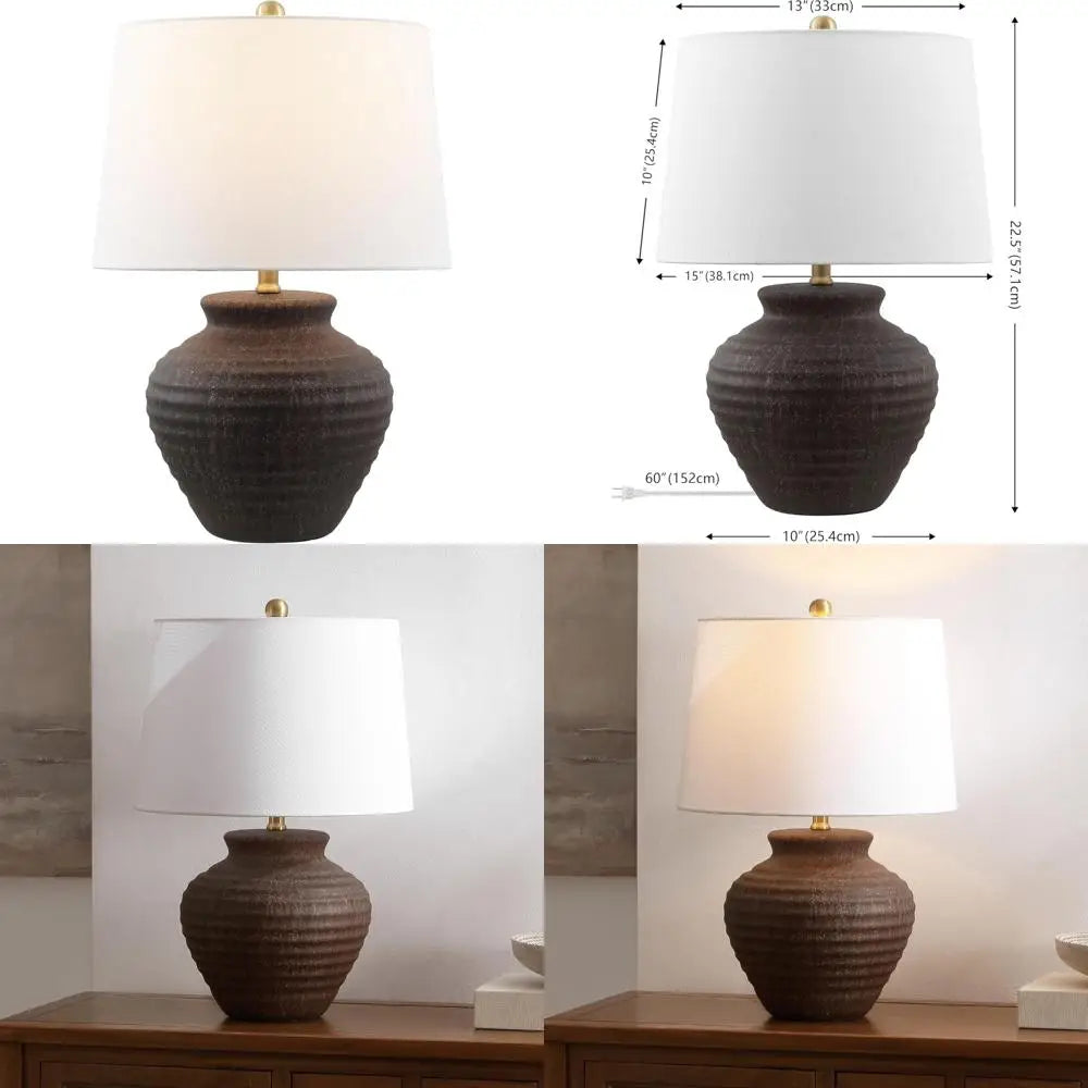 23-inch LED Ceramic Table Lamp with Dark Brown Finish, Included LED Bulb, Modern Lighting Collection