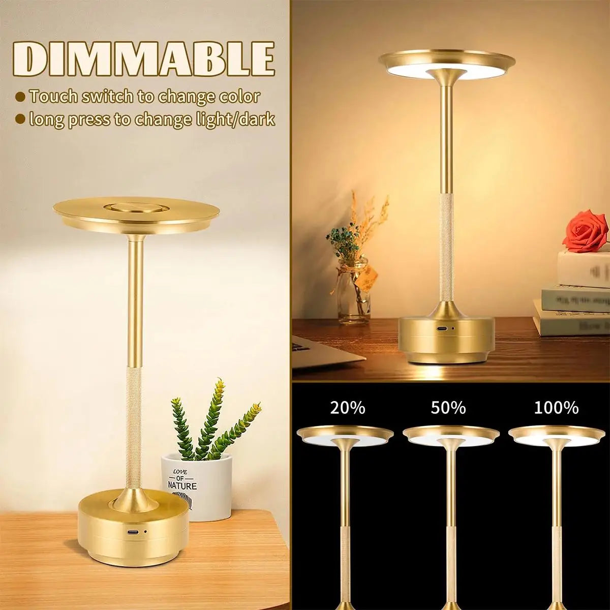 3 Color Table Lamp Silver Rechargeable Lamps For Table Usb Led Touch Dimmable Black And Gold Gold Modern Creative Eye Protecting