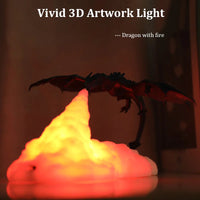 3D Printed Nightstand Lamp Eye Protection Fire/Ice Dragon Tabletop Light Kids Sleep Accompany USB Charge for Bedroom/Living Room