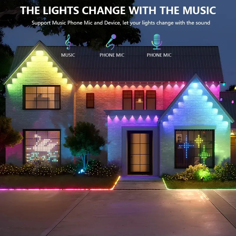 Smart Bluetooth Permanent Outdoor Music Sync Light IP67 Waterproof Voice Control Music Sync DIY Holiday Party