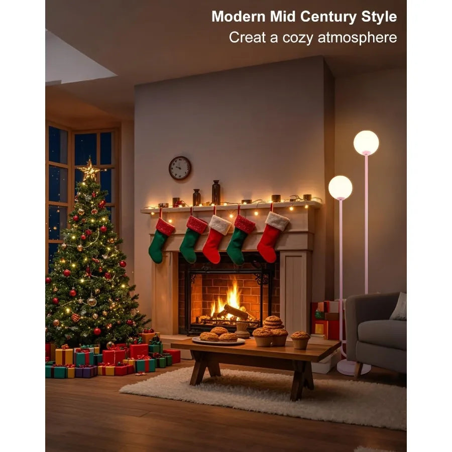 63IN Pink Floor Lamp Modern Mid Century Globe Standing Lamps with 3000K LED Bulbs Candle Holder Style Unique Vintage Tall Floor