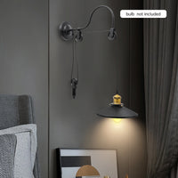 110-120V Adjustable Pulley Wall Lamp, Industrial Iron Wall Light, Wall Mount Indoor Lighting W/ E26 Base for Staircase & Hallway