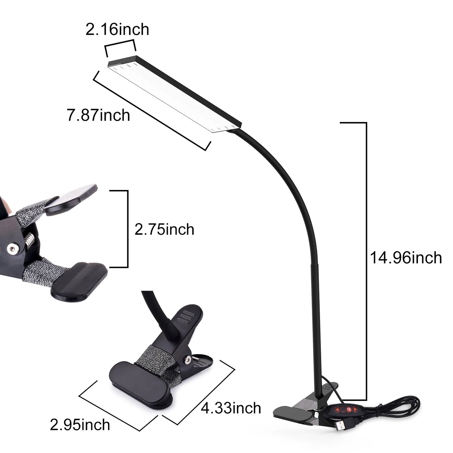 5W LED Clip on Desk Lamp with 3 Modes 11 Brightness  2M Cable Dimmer 14 Levels Clamp Table Lamp