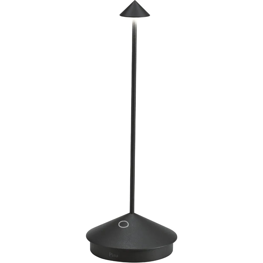 Black Cordless LED Table Lamp with Touch Dimming, Powder-Coated Aluminum, Suitable for Indoor and Outdoor Use, and Contact Charg