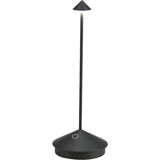 Black Cordless LED Table Lamp with Touch Dimming, Powder-Coated Aluminum, Suitable for Indoor and Outdoor Use, and Contact Charg