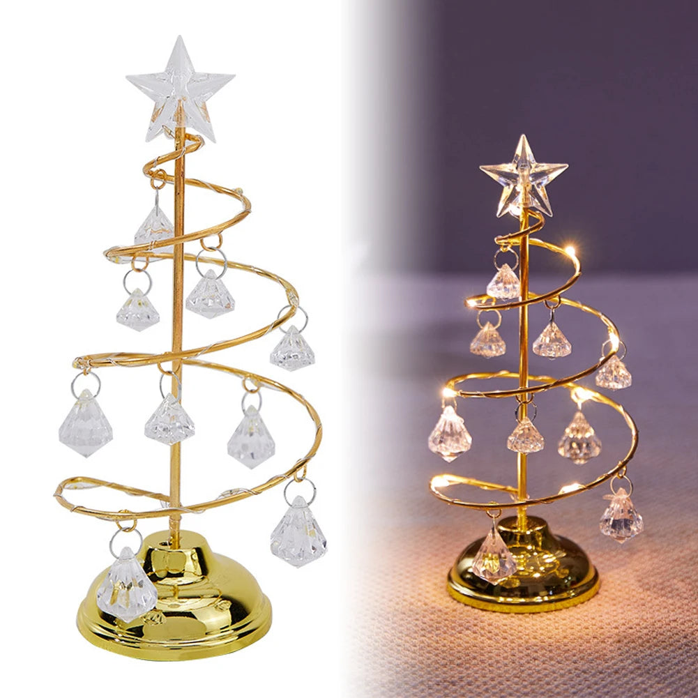 Crystal Star Christmas Tree Lamp Battery Operated Desk Table Lamp Decorative Iron Tree Night Lights for Living Room Bedroom Deco
