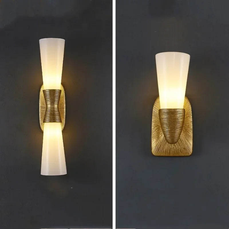 Bedroom White Glass Lampshade Wall Light Fixtures Art Gallery E14 Daily Indoor Wall Sconce Living Room Hallway Golden Wall Lamp