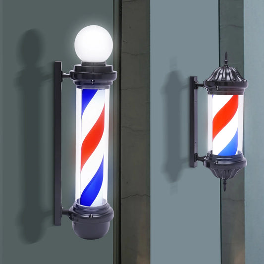 32inch Barber Pole Stripes With LED light Barber Pole Rotating Sign Light Box Rainproof Hairdressing Salon Save Energy Wall Lamp