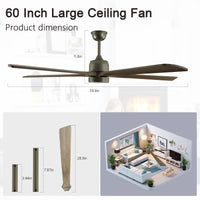 ARLGSITE 60“ Simple Modern Olive Green Wood Grain Silent Ceiling Fan Light, Adjustable , Suitable for Living Room & Bedroom