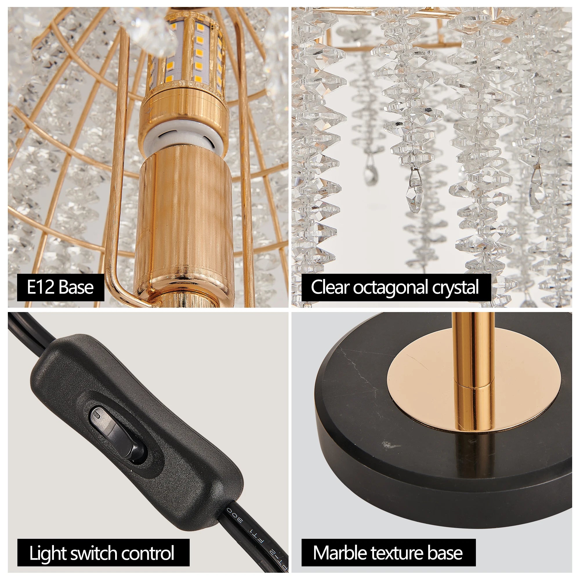 19"(H) Elegant Crystal Table Lamp Vintage Waterfall Design with Crystal Bead String Shades and Marble Textured Base(No Bulb)