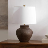 23-inch LED Ceramic Table Lamp with Dark Brown Finish, Included LED Bulb, Modern Lighting Collection