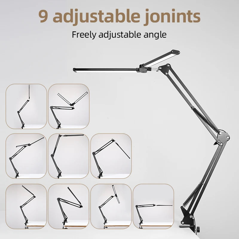 Desk Lamps Double Head LED Stepless Dimmable Led USB Table Lamp for Office Study Reading Lighting Fixture Computer Monitor Light