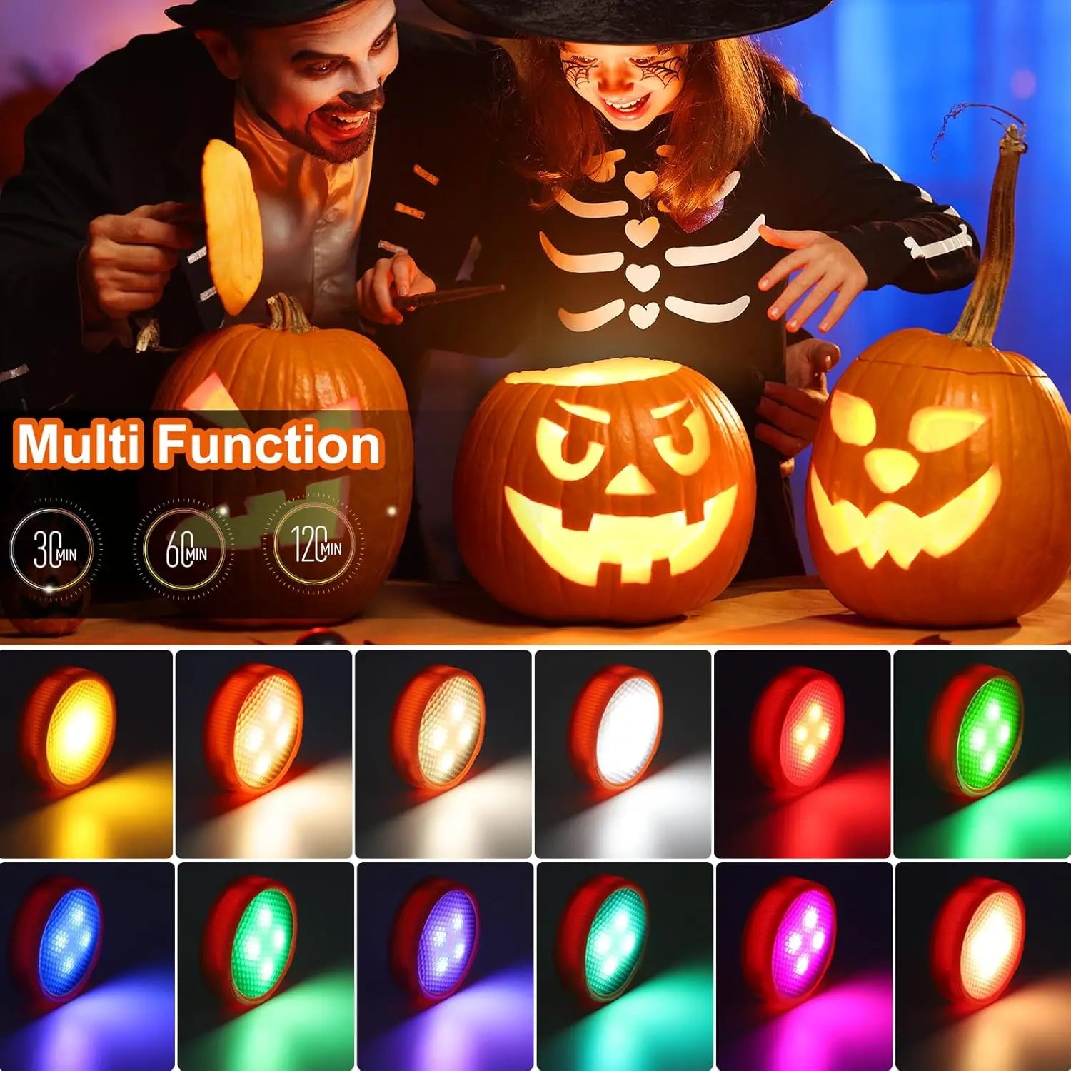 2 Pack LED Pumpkin Lights,Small Orange Flickering Tea Lights, for Halloween, Fall Festival Decorations