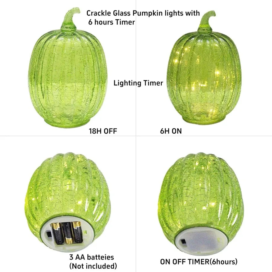 Crackle Glass Pumpkin Light with Timer Battery Operated LED Pumpkin Lamp for Fall Decorations Ideal for Halloween Thanksgiving