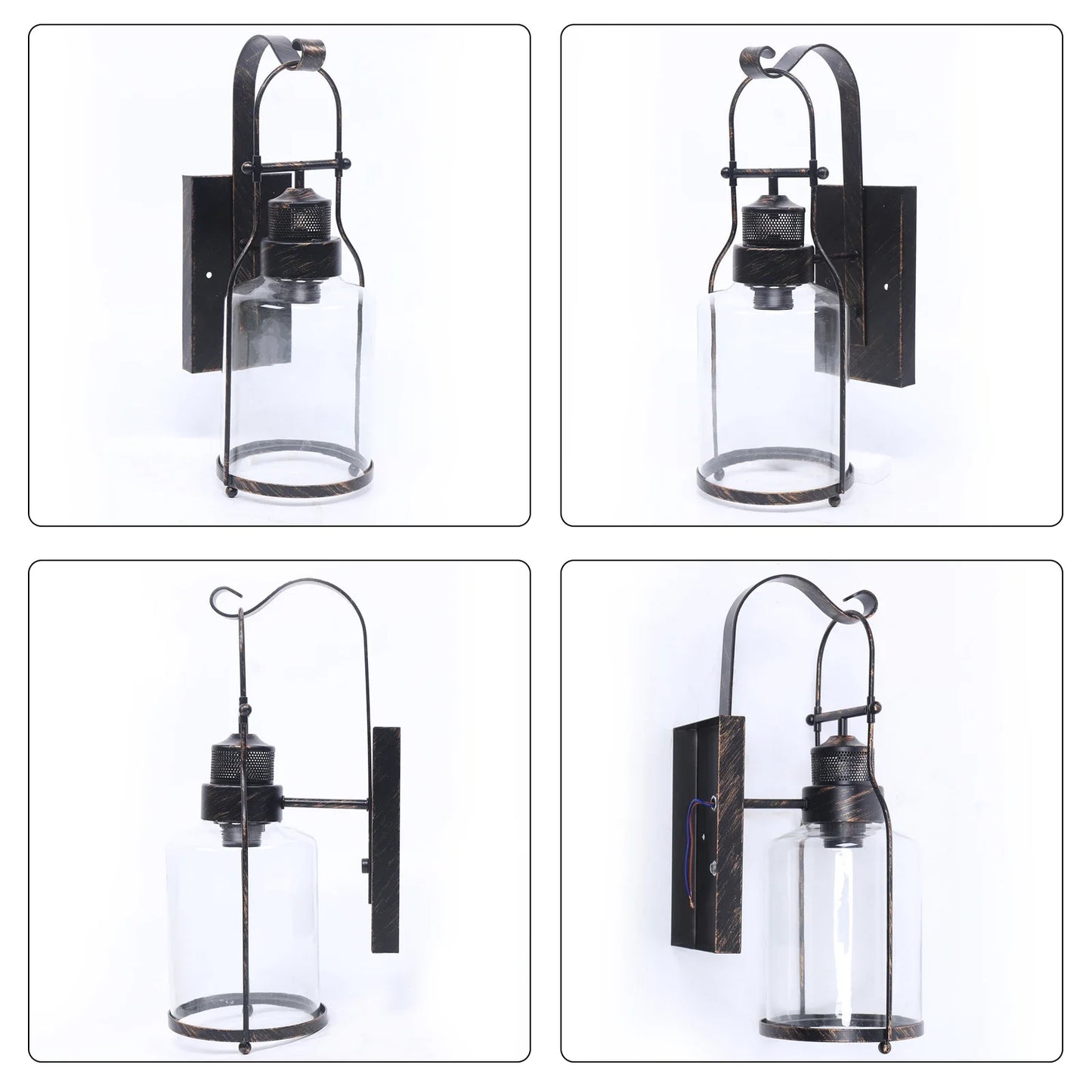 110-220V ‎Indoor Rustic Light Fixtures,Retro Vintage Industrial Wall Lantern, Farmhouse Wall Lamp with Clear Lampshade