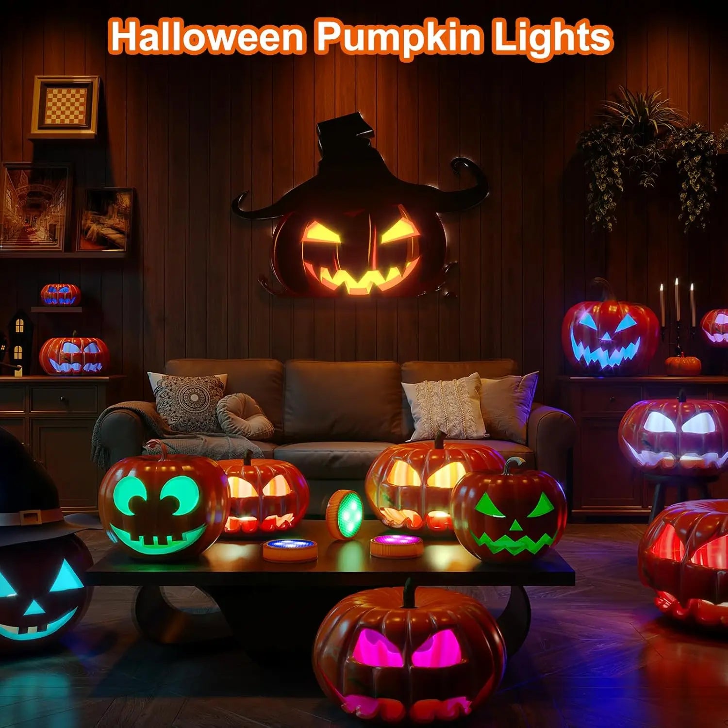 2 Pack LED Pumpkin Lights,Small Orange Flickering Tea Lights, for Halloween, Fall Festival Decorations