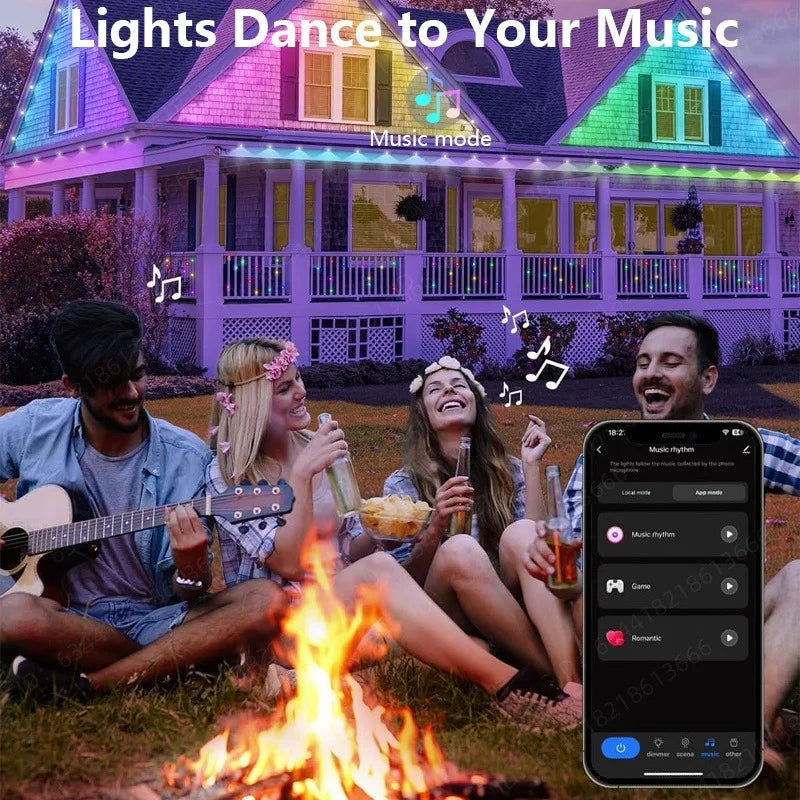 Permanent Outdoor Lights Smart RGBIC Eaves LED Lights Festival Flashing Lighting Fairy String Holiday Lighting