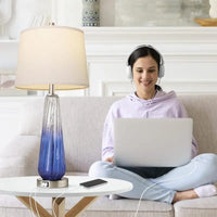 Base Charging Glass Lamp Quality Set Switch Table Table lamp Usb Table Lamps Set of 2 with Touch Control, 3-Way Dimmable Modern