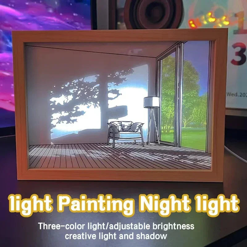 Bedroom Bedside LED Night Light Painting Dimming Wall Artwork Table Lamp Home Interior Decoration Gift Mood Photo Desk Fixtures