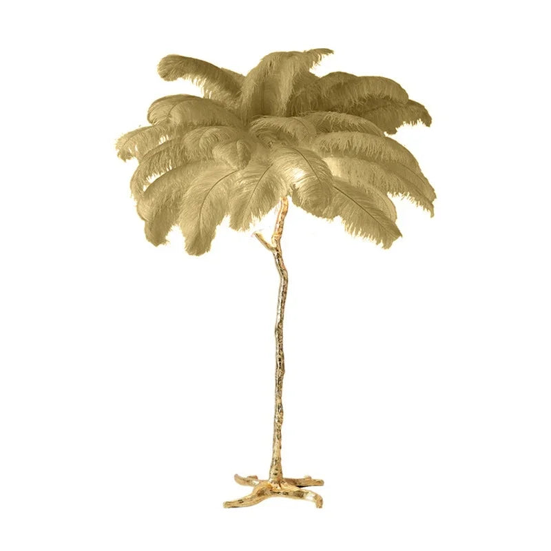 Modern Ostrich Feather Led Floor Lamp Copper Resin Living Room Home Decor Indoor Lighting Bedroom Bedside Standing Table Light