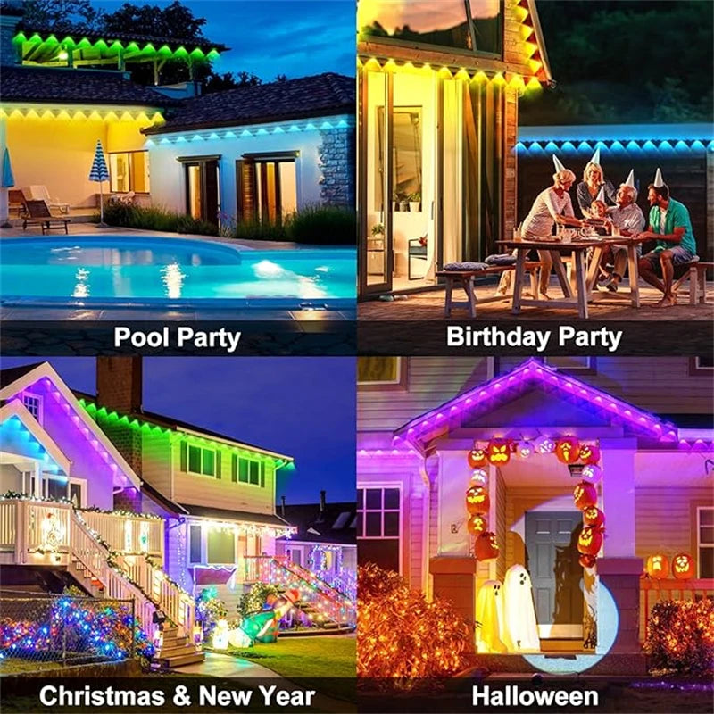 60M RGBIC Eaves LED Lights Permanent Outdoor Lights String App & Remote Light Strip Scene Modes Full House Party Wedding Light