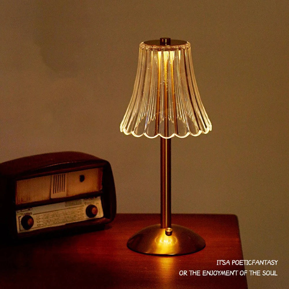 Crystal Table Lamp Rechargeable 3 Colors Portable Gold Metal Beside Lamp 2000mAh Battery Operated Dimmable Touch Light