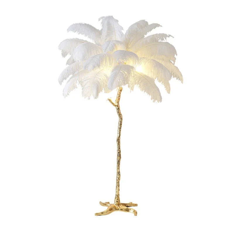 Modern Ostrich Feather Led Floor Lamp Copper Resin Living Room Home Decor Indoor Lighting Bedroom Bedside Standing Table Light