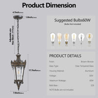 Antique Crown Outdoor Hanging Lantern, Waterproof Vintage Pendant Light with Ornate Metal Design and Clear Glass (No bulb)