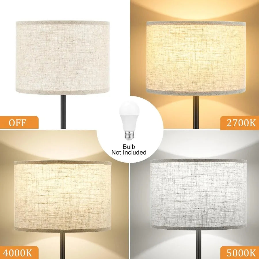 60'' Modern Floor Lamp with Beige Shade and Black Pole for Living Room Bedroom Office Dining Room Tall Standing Lamp with Elega