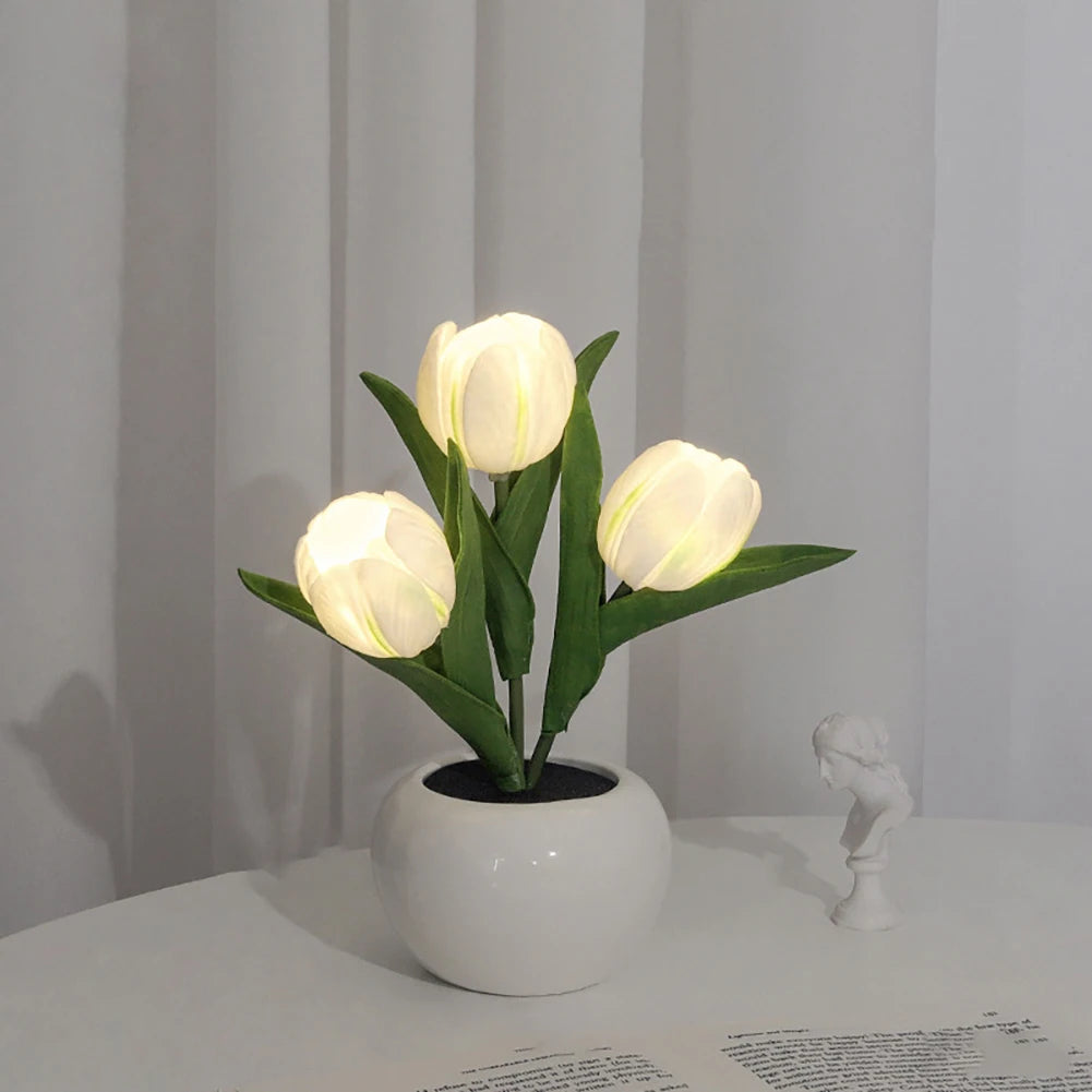 Led Simulation Tulip Night Light Fake Flower Table Lamp Ornaments For Home Living Room Desktop Decor