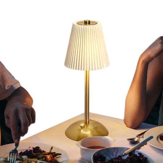 Cordless Table Lamp Small Night Light Touch Control Wireless Bedside Lamp with Pleated Lampshade for Restaurant Bar Coffee Shop