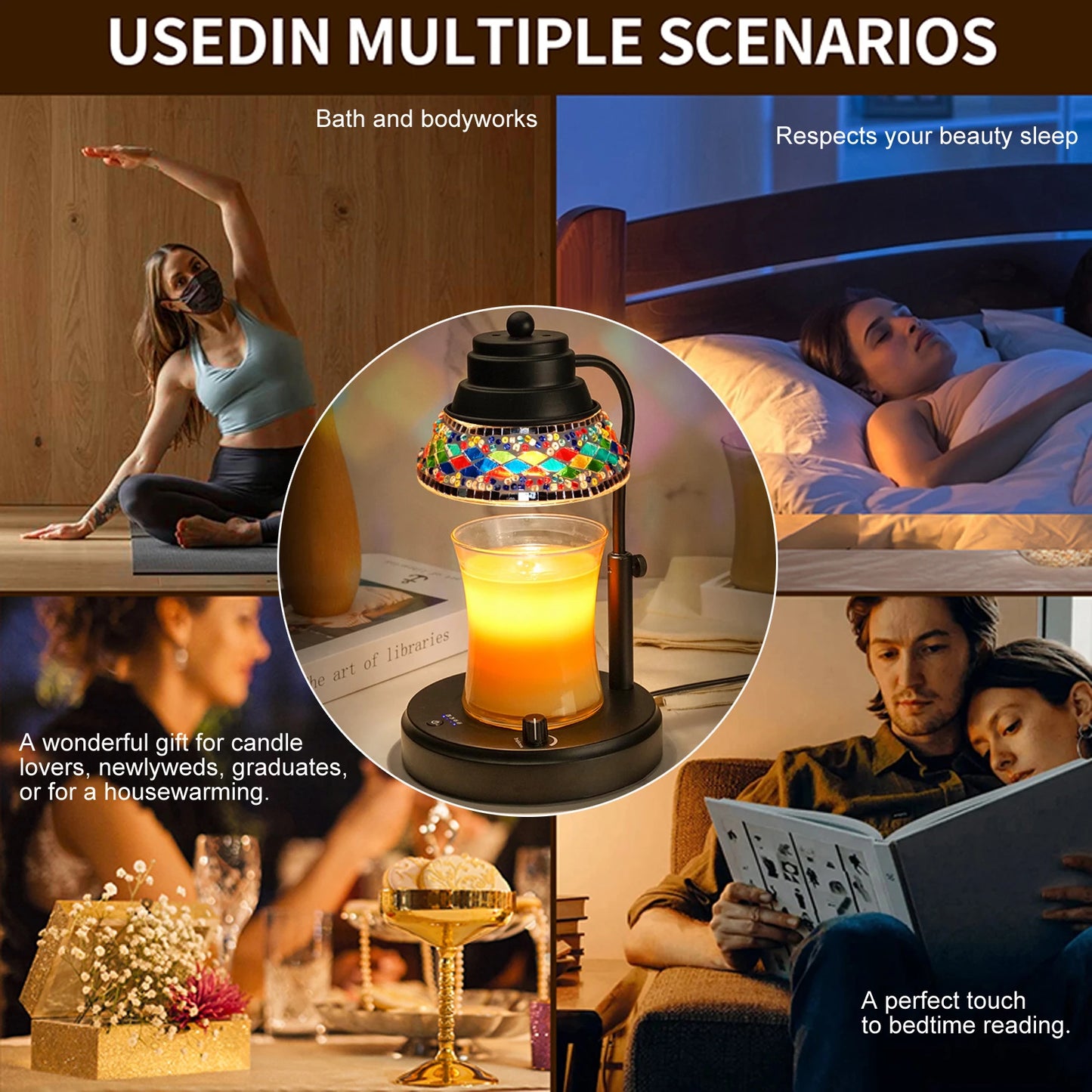 Colorful Candle Warmer Lamp With Timer and Dimmer Diamond Lampshape Wax Melting Lamp Adjustable Height Lattern Home Decor Gift