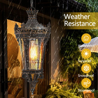 Antique Crown Outdoor Hanging Lantern, Waterproof Vintage Pendant Light with Ornate Metal Design and Clear Glass (No bulb)