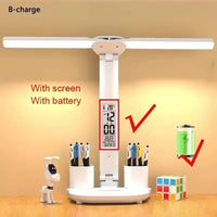 Rechargeable Led Table Lamp for Study Desk Lamp Reading Light Led Night Light with Fan Led Clock Dispaly Reading Desk Light