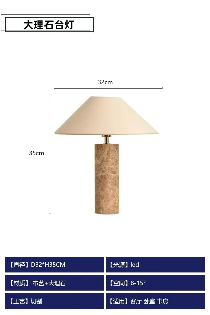 Japanese Wabi-sabi Modern Marble Table Lamp LED E27 Designer Medieval Desk Lights Home Decor Living Room Study Bedroom Bedside