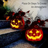 10 inch Lighted Big JackOLantern with Maple Leaves Berries Twigs Witch's Hat BatteryOperated Premium Wood Pumpkin with Timer fo