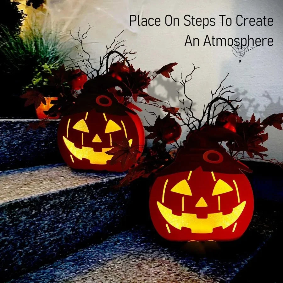 10 inch Lighted Big JackOLantern with Maple Leaves Berries Twigs Witch's Hat BatteryOperated Premium Wood Pumpkin with Timer fo