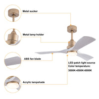 Low Noise Indoor Lighting Fixtures Remote Control 48" Led Ceiling Fan Light