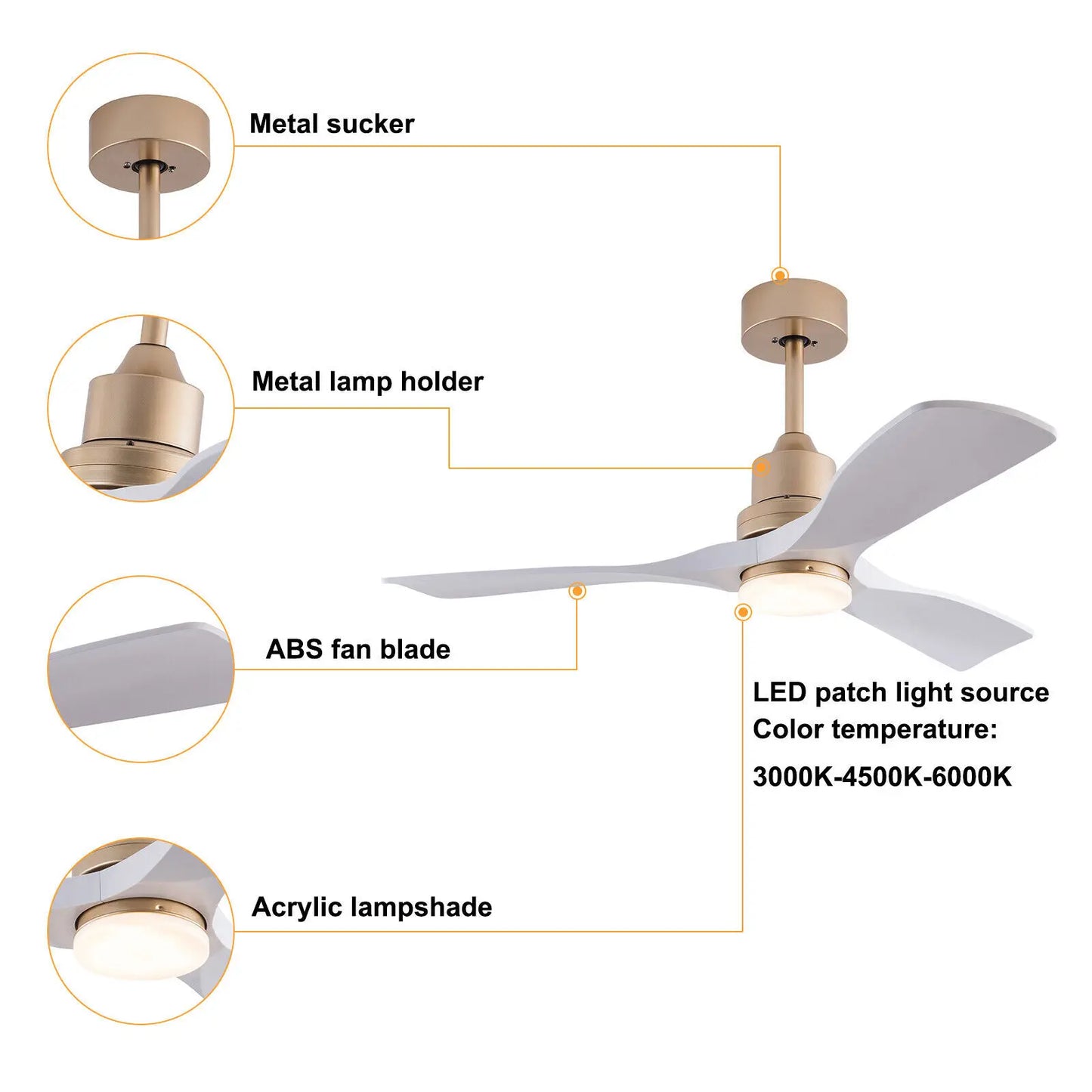Low Noise Indoor Lighting Fixtures Remote Control 48" Led Ceiling Fan Light
