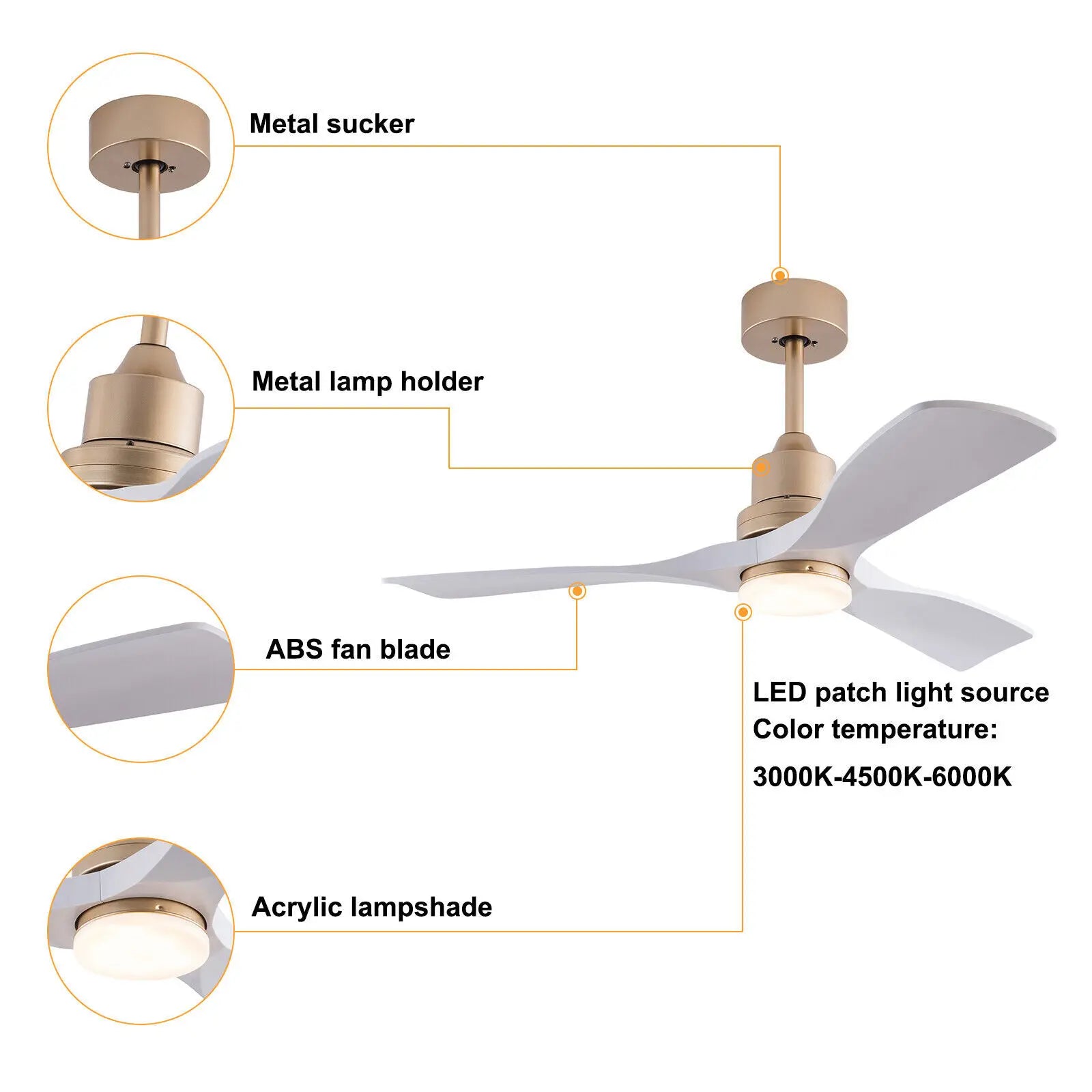Low Noise Indoor Lighting Fixtures Remote Control 48" Led Ceiling Fan Light