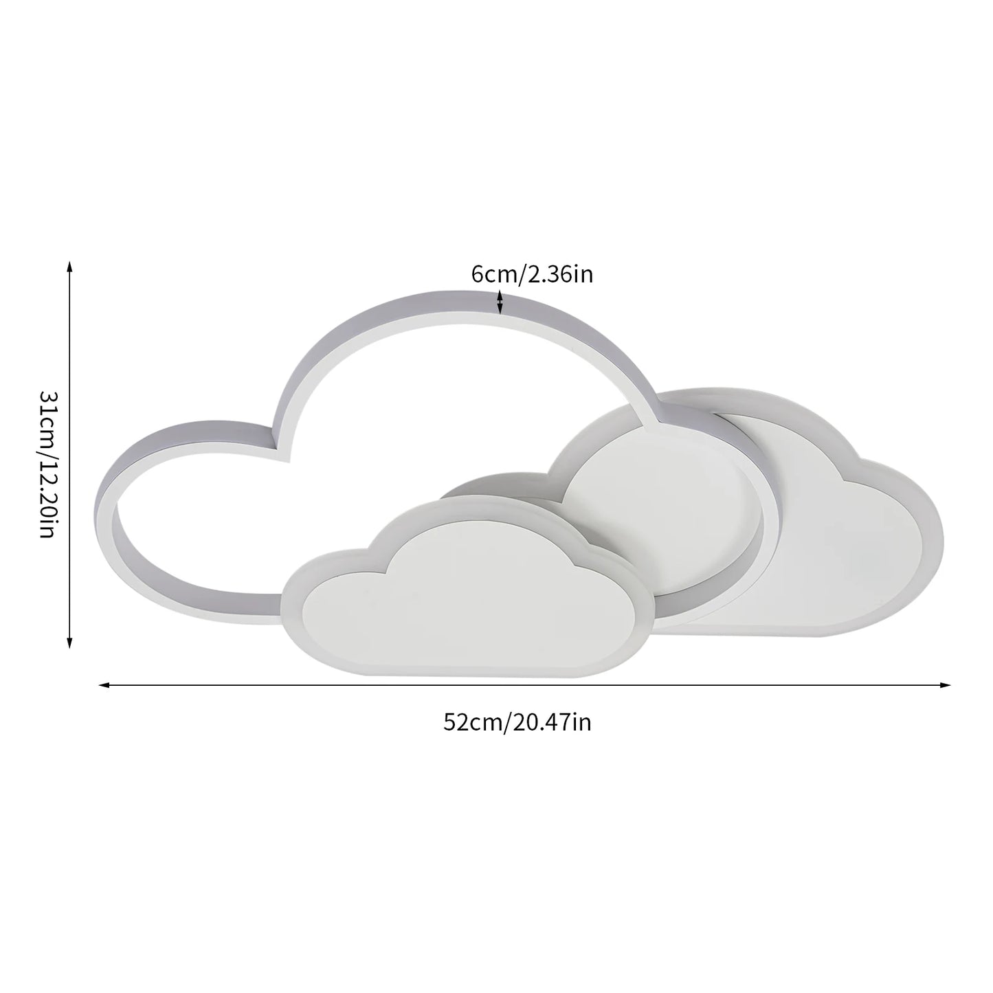 Cloud Shape LED Ceiling Light Fixture Modern 3-Color Lighting Acrylic Ceiling Lamp for Living Room Bedroom Kid's Room 52x31cm