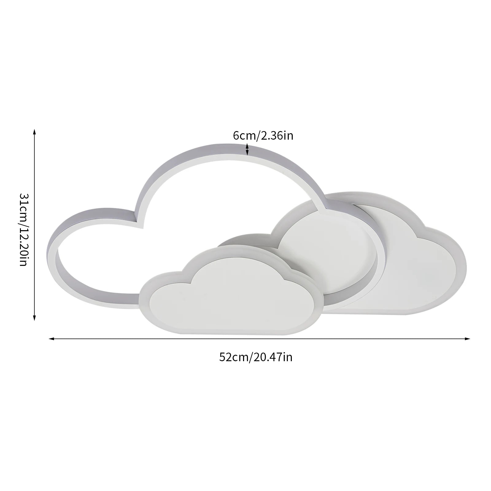 Cloud Shape LED Ceiling Light Fixture Modern 3-Color Lighting Acrylic Ceiling Lamp for Living Room Bedroom Kid's Room 52x31cm