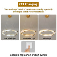 Crystal Circle Pendant Light Modern Indoor Lighting Ceiling Chandeiler Lamp Living Room LED Tricolored Hanging Lamps Luxury Flus