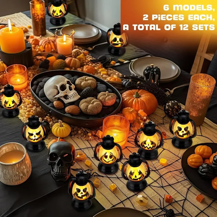 12 Pcs Halloween Mini Pumpkin Lantern 3.54 Inch Jack O Lantern Table Centerpiece with Flickering LED Candle for Indoor Outdoor
