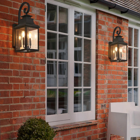 2 Pack Outdoor Wall Lantern Light Vintage Black Metal Sconce With Clear Seeded Glass For Porch, Patio And Garden