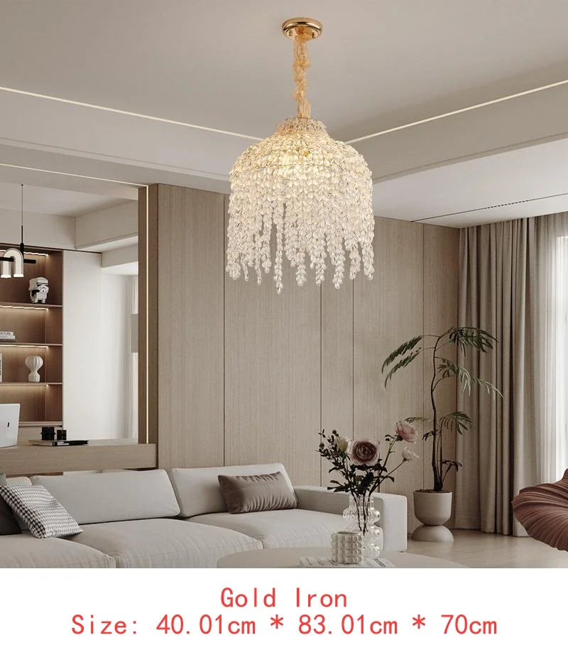 19" Elegant Crystal Table Lamp - Vintage Waterfall Design with Teardrop Grape Crystal Beads and Marble Base for Living Room,