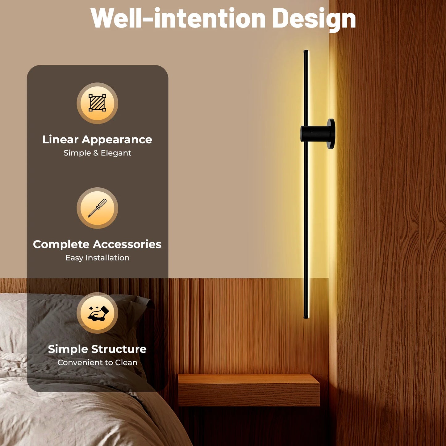 110V LED Linear Wall Lamp Modern Wall Light Long Led Wall Lamp Warm Light Color Black Home Decor